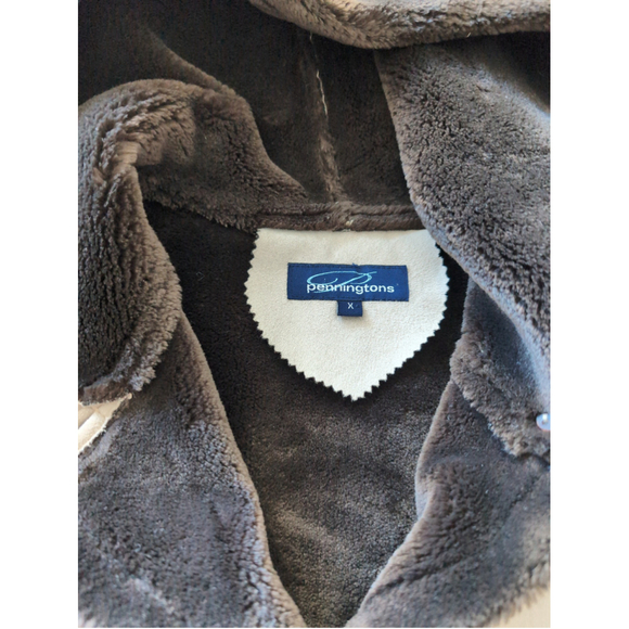 Pennington Pany Lane Sued Hooded Mid Length Coat Cream Faux Teddy Furr Lining XL - Picture 4 of 11